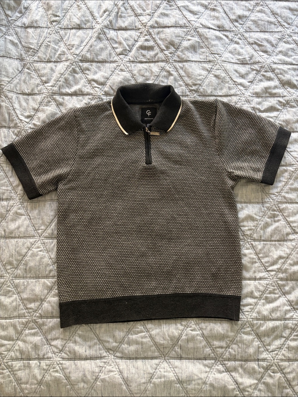 Kids Short-Sleeve Knit Polo - Black/Gray
